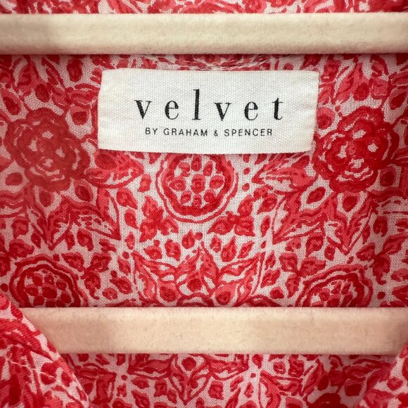 Velvet By Graham & spence red floral Button down shirt Blouse collared - Picture 7 of 9